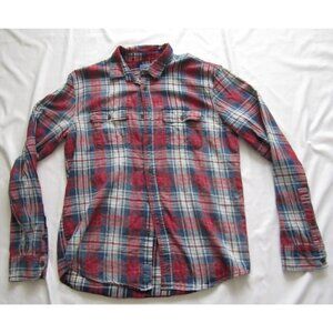 Men Lucky Brand True Indiglo Plaid Cotton Button Long Sleeve Shirt Sz M (MT513)